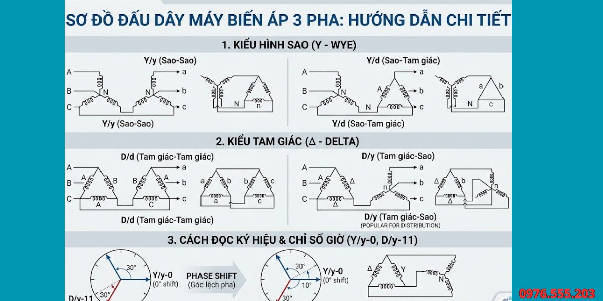 sơ đồ đấu dây máy biến áp 3 pha